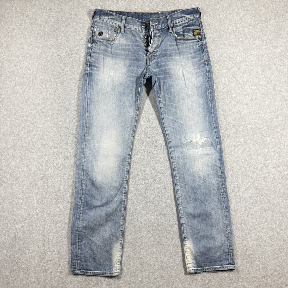 G-Star Raw Heller Low Straight Regular Fit Jeans Light Wash Worn Broken In 32x32